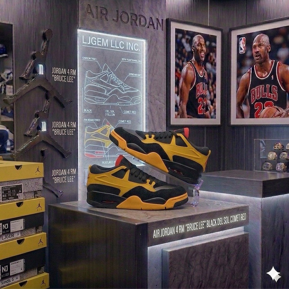 Nike Air Jordan 4 Retro RM Bruce Lee Black Del Sol Comet Red FQ7939-007 12M VNDS